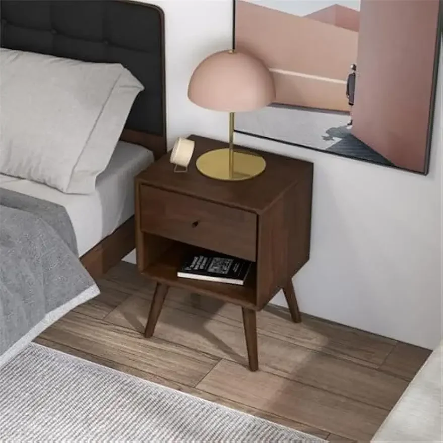 منضدة بدرج واحد من الخشب الصلب الحديث في منتصف القرن باللون الجوز، باللون البني