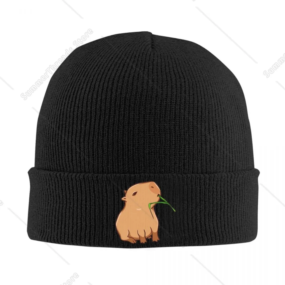 كابيبارا مع ورقة أكل الخضر الخاصة بك! بونيه قبعات صغيرة الرسم Skullies Beanies الشتاء العصرية الإناث الذكور في الهواء الطلق قبعة مرنة