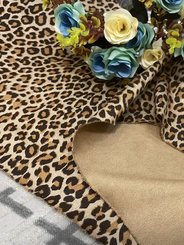 Leopard Printed Suede Fabric Thin By The Meter for Clothes Shoes Hats Handmade DIY Sewing Designer Cloth Soft Drape Beige Brown