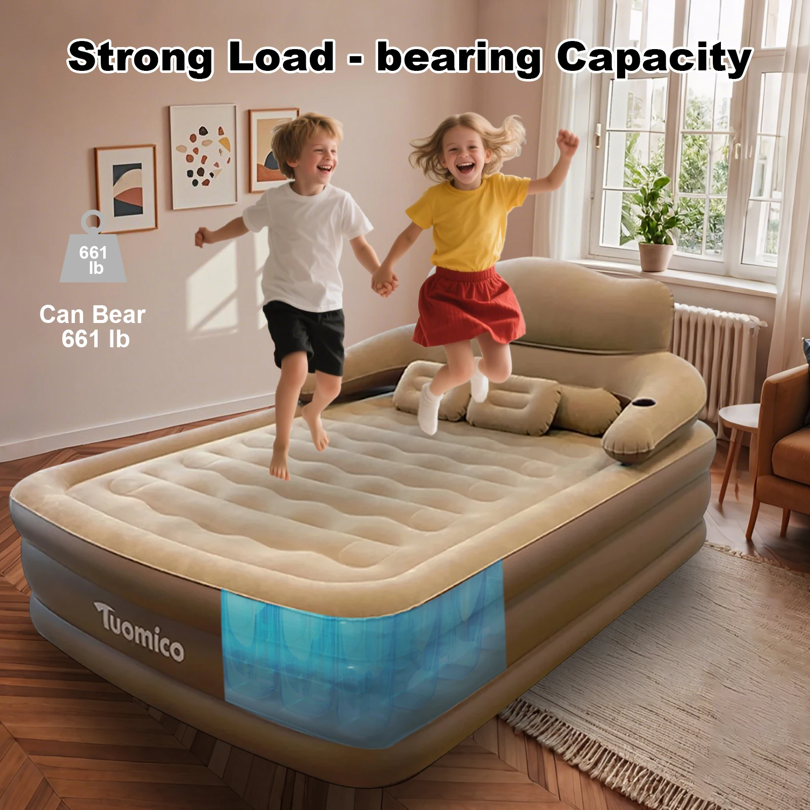 Inflatable Air Mattress with Built in Pump Blow Up Queen Size 2-person Air Bed For Outdoor Camping, Home and Guest image 4