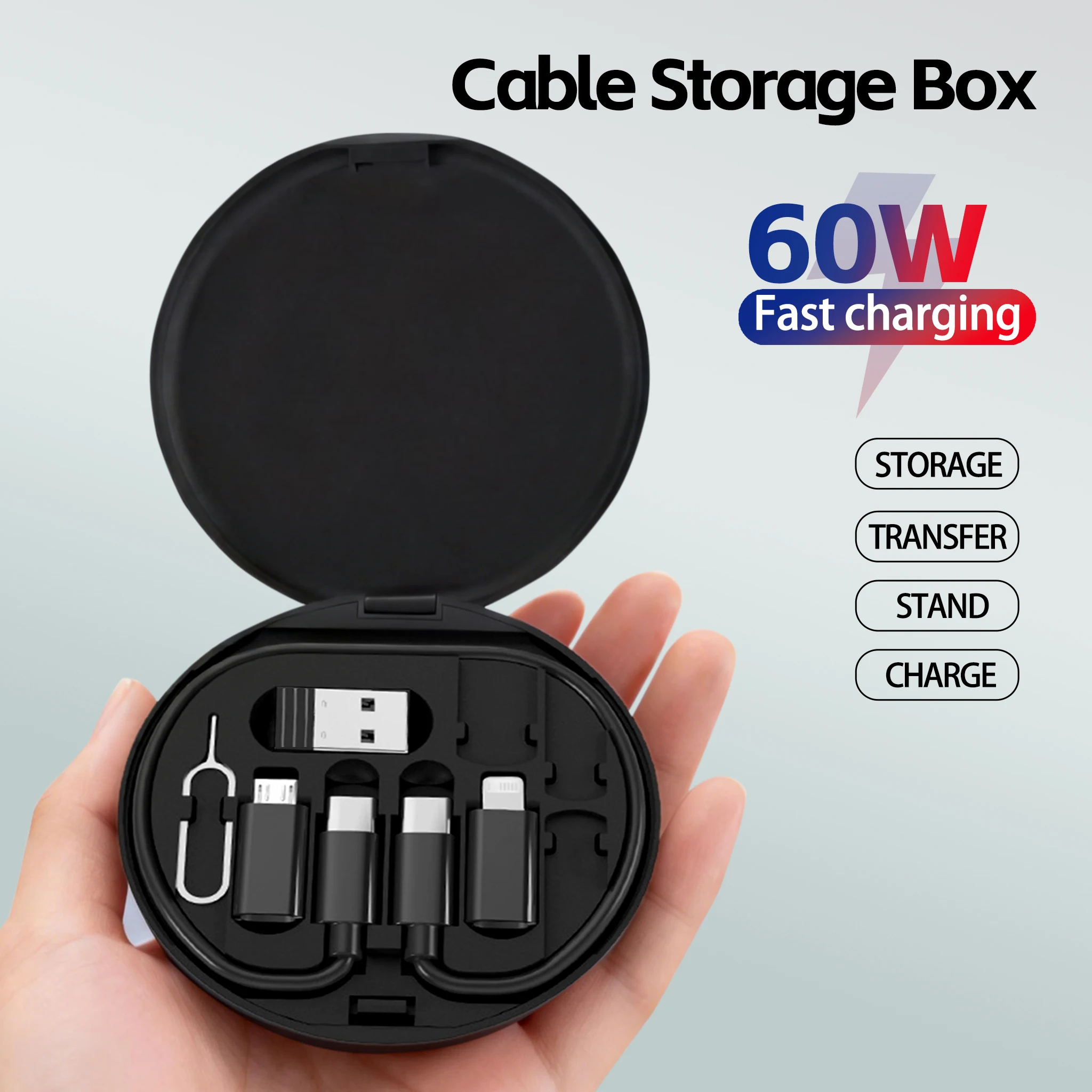 60W Multi-USB-Ladeadapter-Kabelset für iPhone Xiaomi Ladegerät Aufbewahrungsbox Adapter-Karten-Pin Reisebox