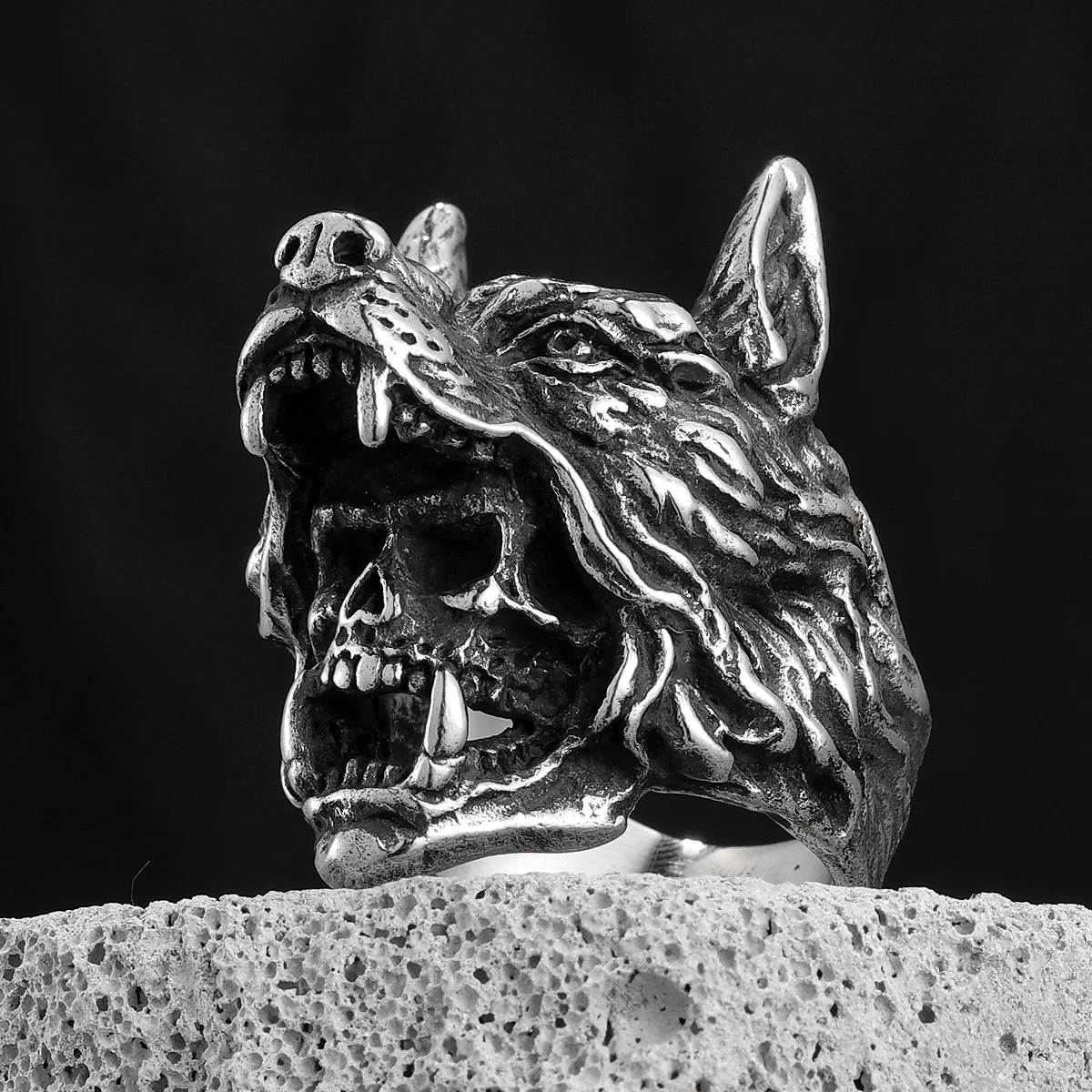 Stainless Steel Men Rings Viking Wolf Animal Skull Punk For Women Biker Fashion Jewelry Halloween Creativity Gift Wholesale