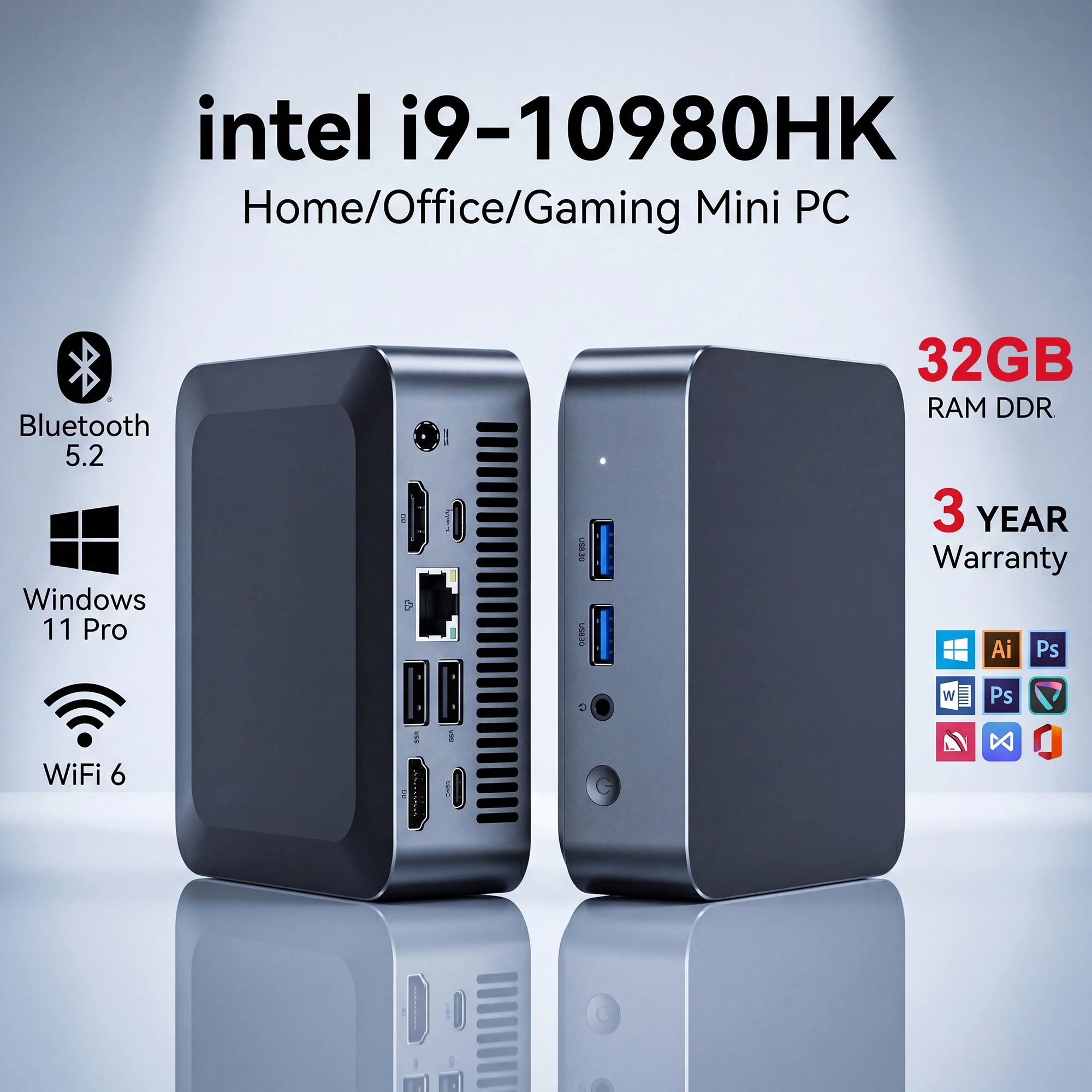 NEW Mini PC Gamer Portable Computer 32GB RAM 2TB SSD Intel Core i9-10980HK FHD Bluetooth WiFi6 Windows 11 Gaming Office 4K HDMI