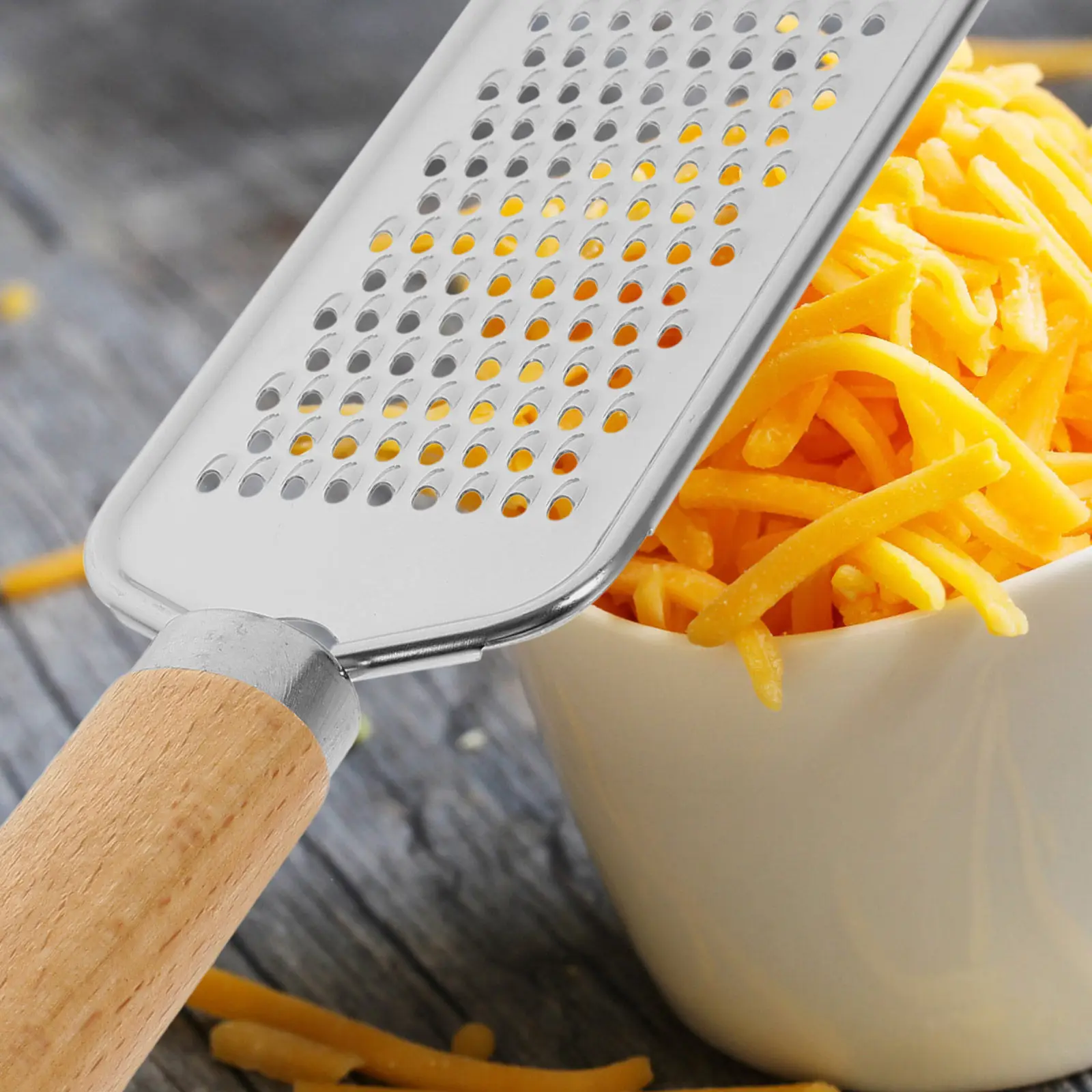 2Pcs Professional Cheese Grater Stainless Steel Multipurpose Grater with Wooden Handle for Kitchen Cheese Shaving Slicing