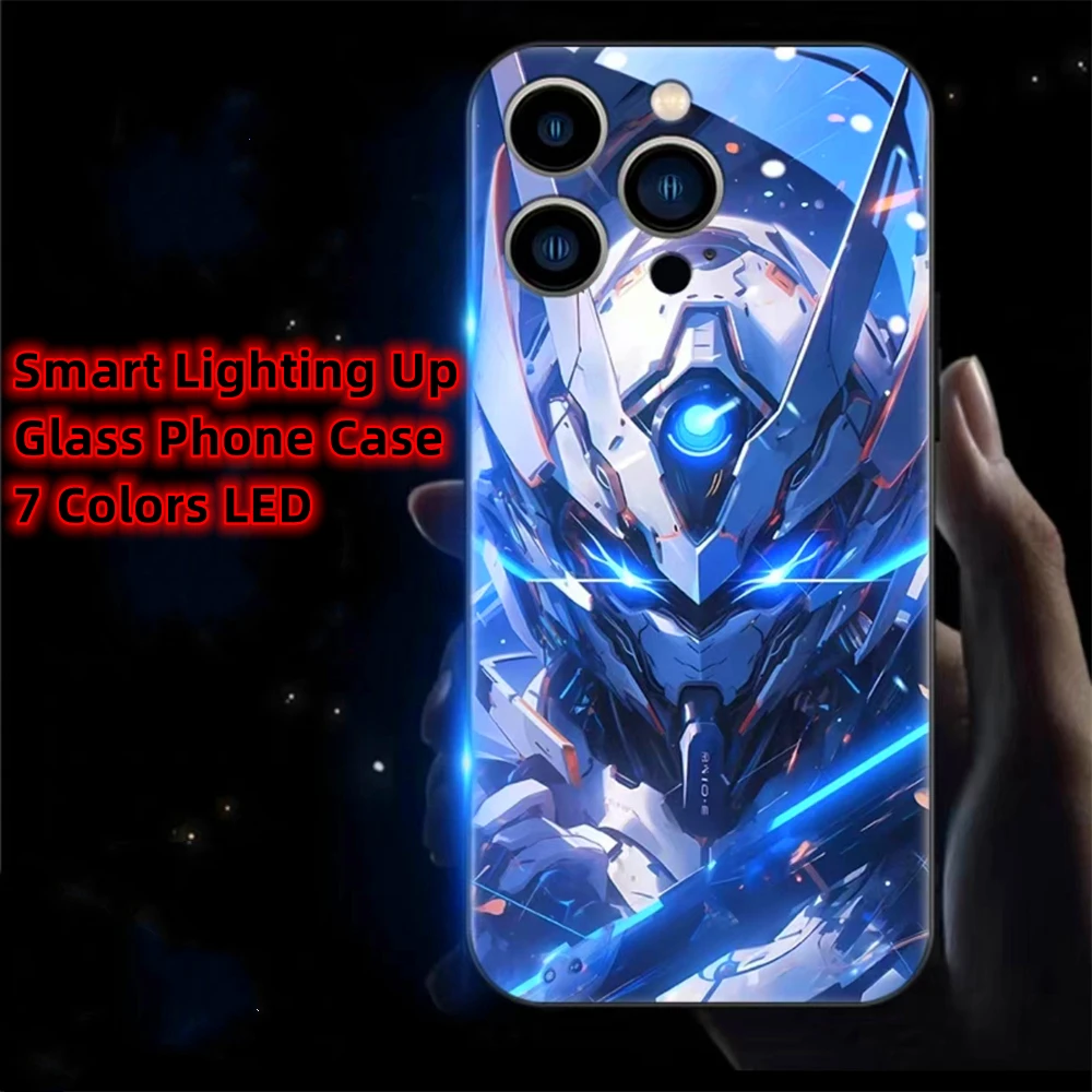 

So Cool Mech Fighter Luminous Glass LED Call Light Up Flash Phone Case For Samsung S24 S23 S22 S21 S20 FE Note 10 20 Plus Ultra