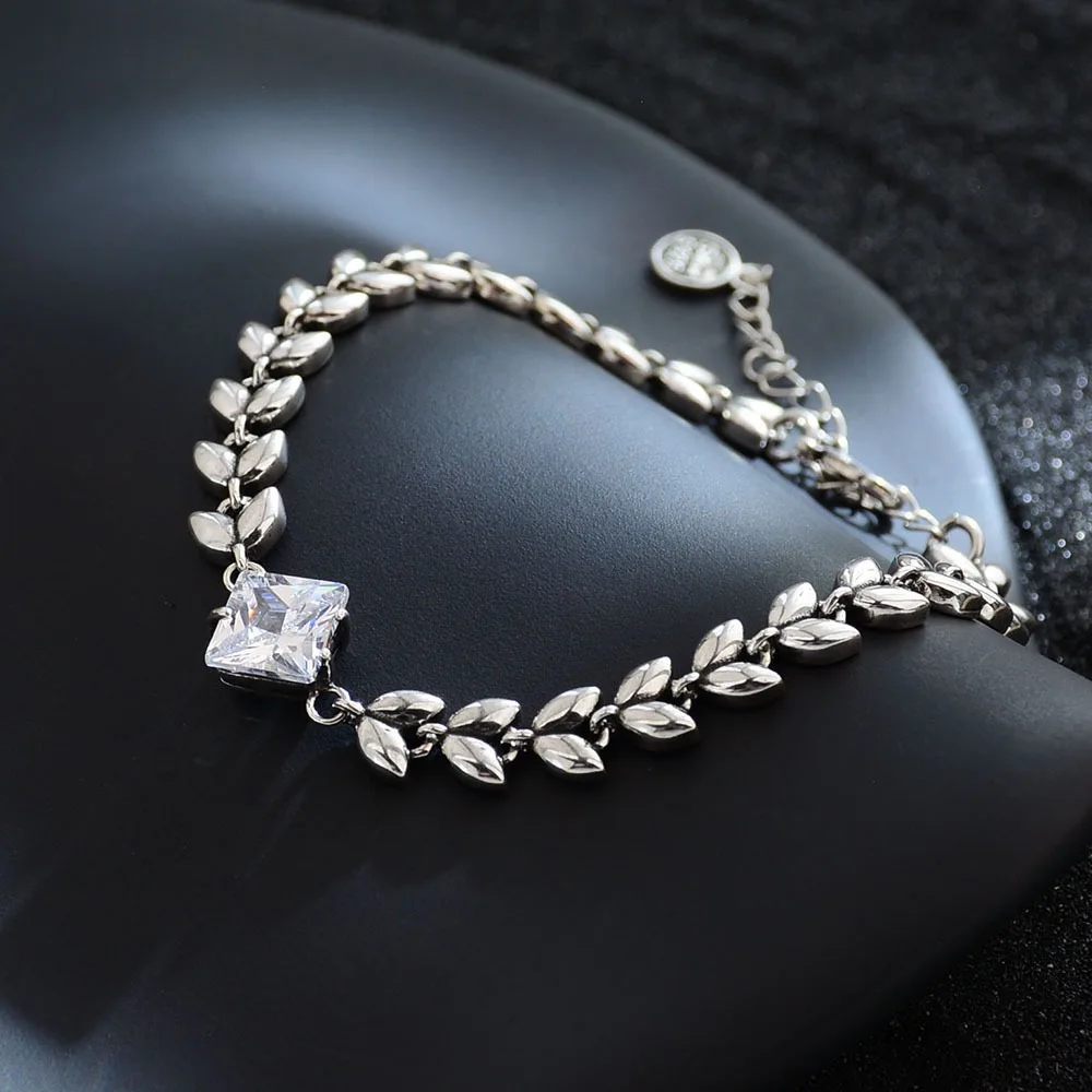 925 Sterling Silver Bracelets for Women Men String Accessories Trend Retro Leaf Shape Zircon Pendant Party Jewelry Gift