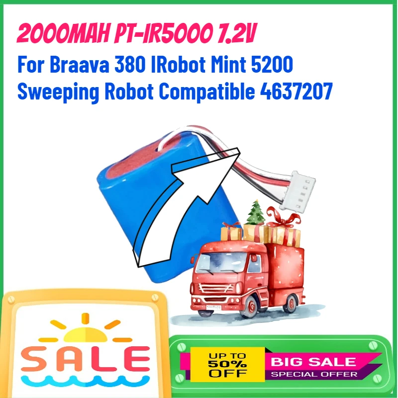 

2000mAh PT-IR5000 7.2V Ni-MH Rechargeable Battery for Braava 380 IRobot Mint 5200 Sweeping Robot Compatible 4637207 Batteries