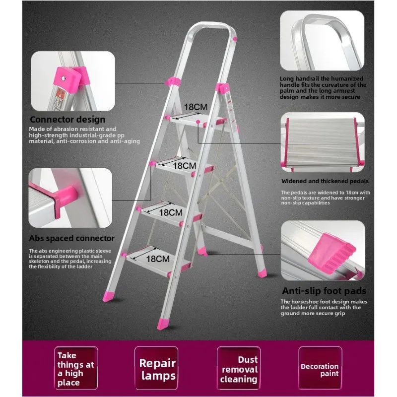 Escada de liga de alumínio, escada dobrável em ziguezague doméstica, escada telescópica multifuncional espessada, projeto de quatro ou cinco degraus