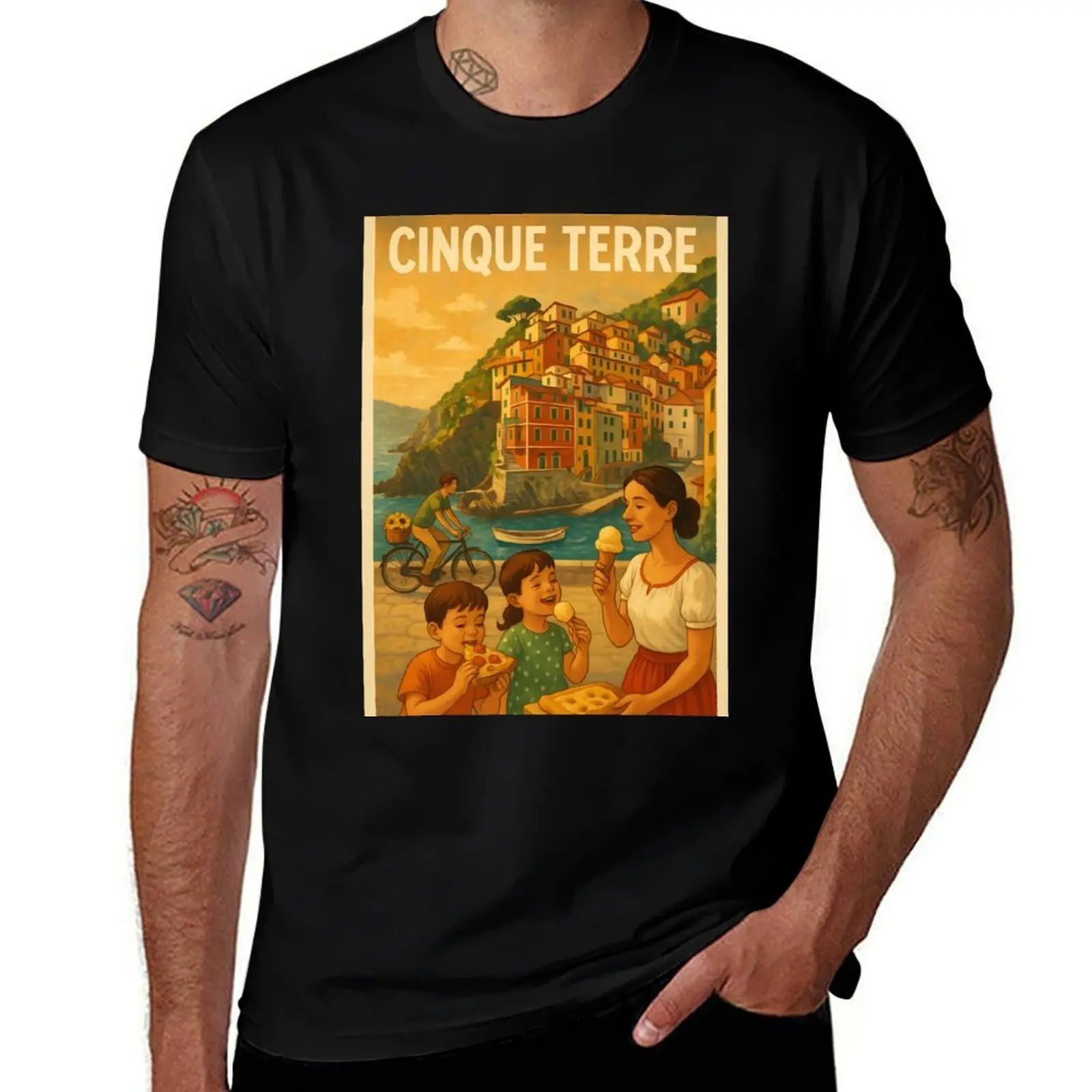 

Cinque Terre – Italian Riviera Vintage Food & Travel T-Shirt topping cute tops customizeds custom shirt cotton t shirt men