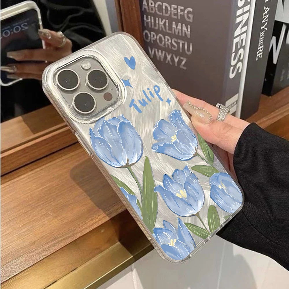 Für Samsung Galaxy S21 S26 S25 S24 S23 S22 Ultra Plus FE Hülle Frisches Blaues Tulpenmuster Cover Für A16 A15 A36 A54 A55 A56 Fundas – Detail 5
