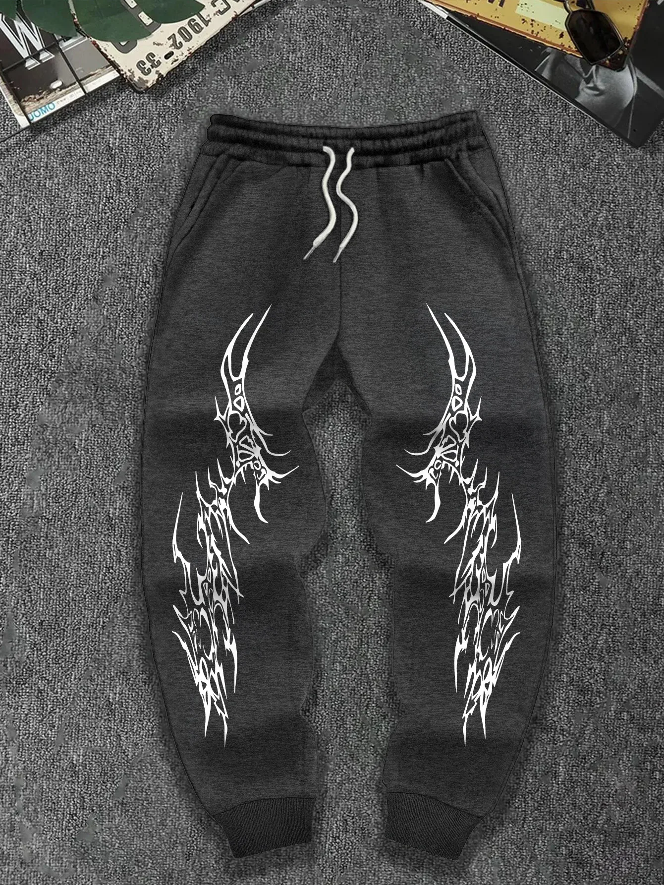 American Street Dark Gothic Style Printed Sports Pants, Casual Sports Jogging Pants, Suitable for Both Men and Women