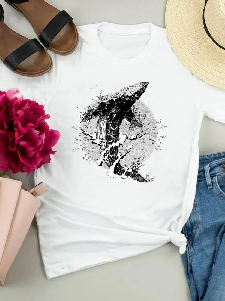 Summer Spring Print Tshirt Tee Top Women Short Sleeve Printing Space Watercolor Lovely 90s Clothing Fashion Graphic T-shirts