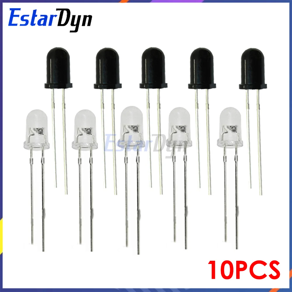 10 Uds 3MM 5MM 850nm IR LED infrarrojo emisor y receptor Kit de diodo para Arduino, ESP32, proyectos de bricolaje