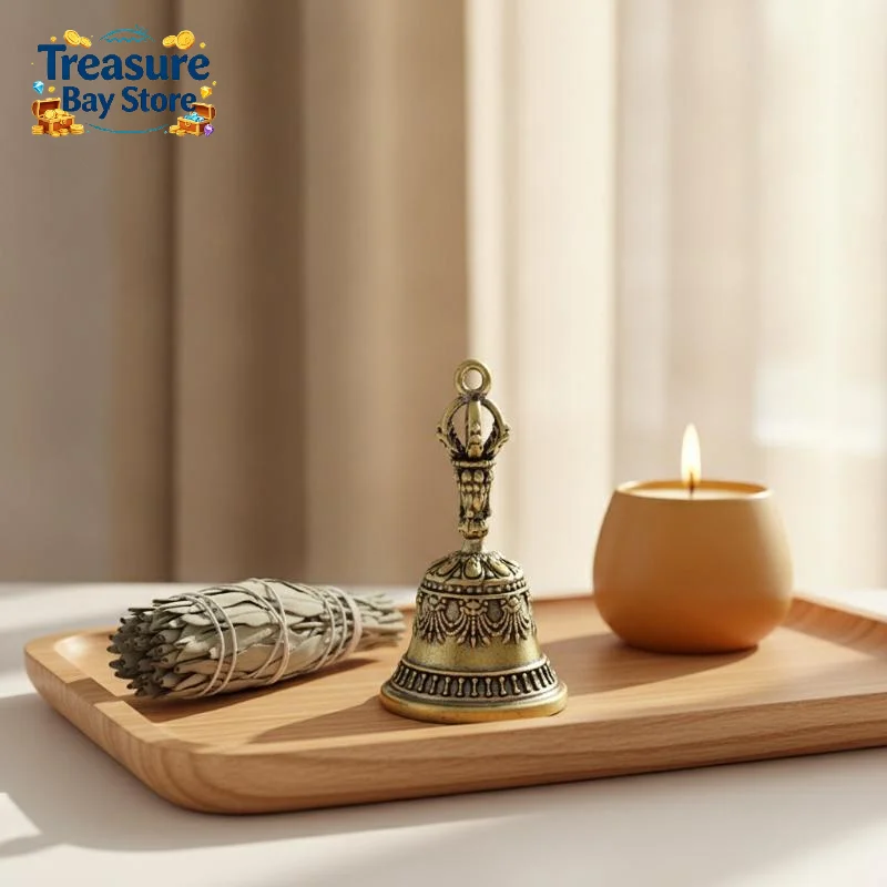 Vintage Solid Brass Bell With Intricate Carved Details And Crisp Sound Perfect For Meditation Home Altar Spiritual Practices