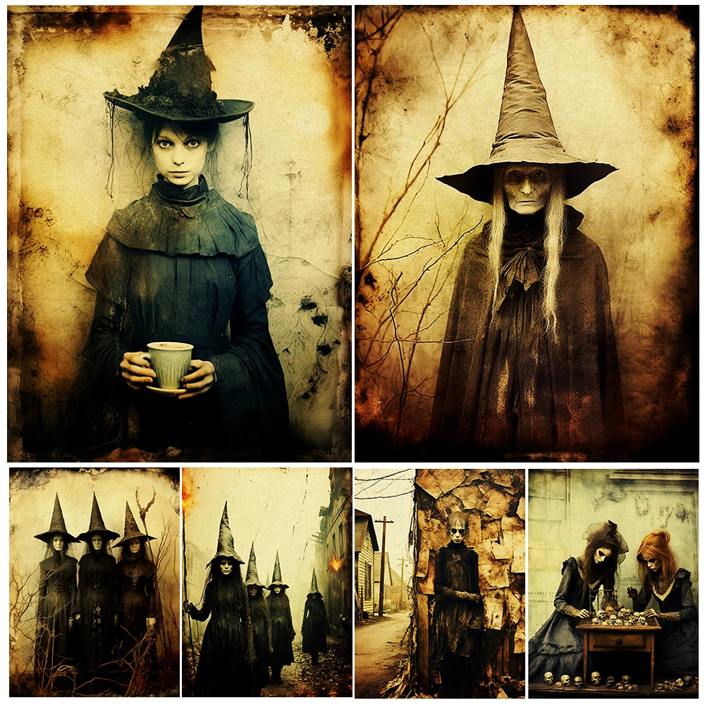 Winter Witch,Gloomy Photography Art,Poster And Print, Creepy Wandering Witch,Vintage Photo, Wall Art Canvas Painting, Home Decor