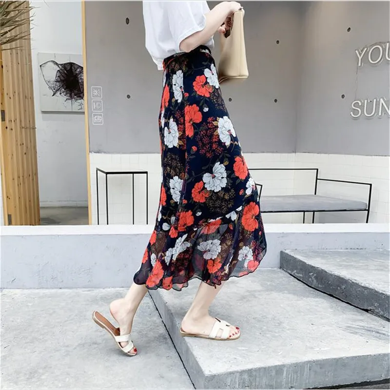 Floral impressão saias longas femininas 2026 verão assimétrico babados maxi saia feminina boho férias saias 9 cores boho roupas y2k