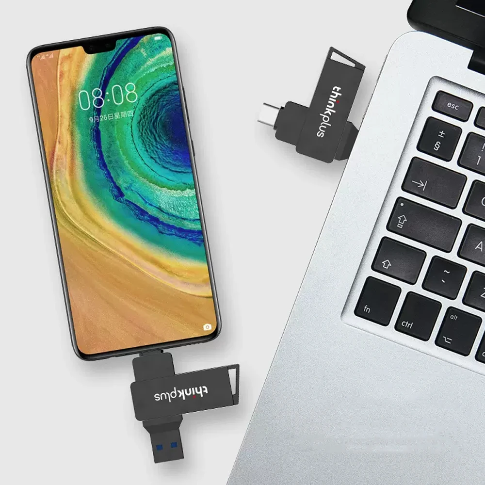 Lenovo Thinkplus MU251 Stik USB Tipe C, Flash Drive USB Tipe C 32GB 64GB 3.2 GB 128GB OTG tipe-c Dual-port U Disk dapat diputar