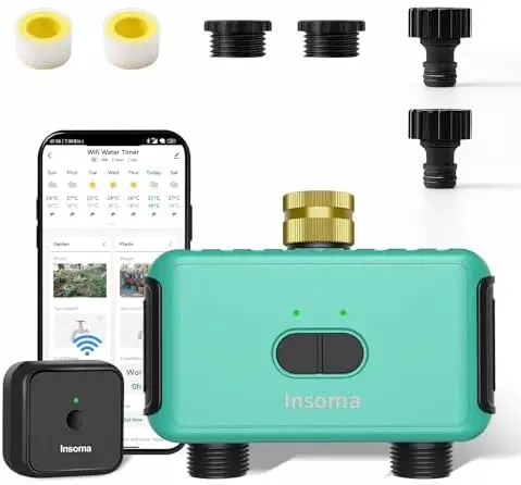 

Умный Wi-Fi таймер для полива газонов и садов – 2 выхода, совместимость с Alexa, автоматическое планирование полива – зеленый латунный вход