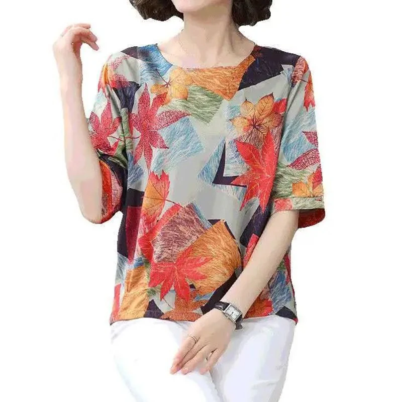 Elegant Fashion Casual Floral Printing T-shirt Summer 2023 New Half Sleeve O-Neck Loose Pullover Oversized Tops Women\'s Clothing