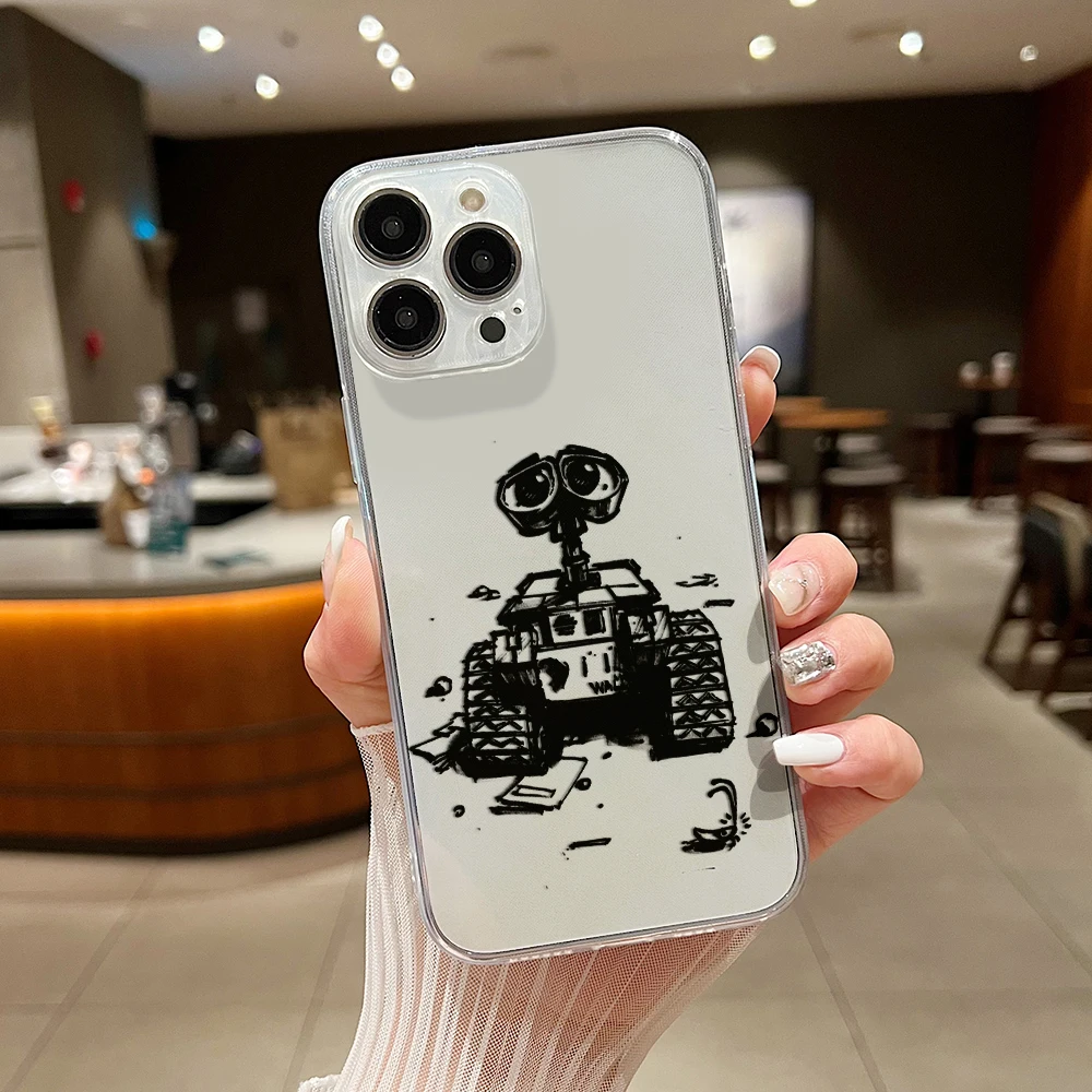 Cartoon Movie WALL E Phone Case For iPhone 15 14 13 12 11 Mini Pro Max X XR XSMax 6S 6 7 8 Plus SE20 Transparent Cover