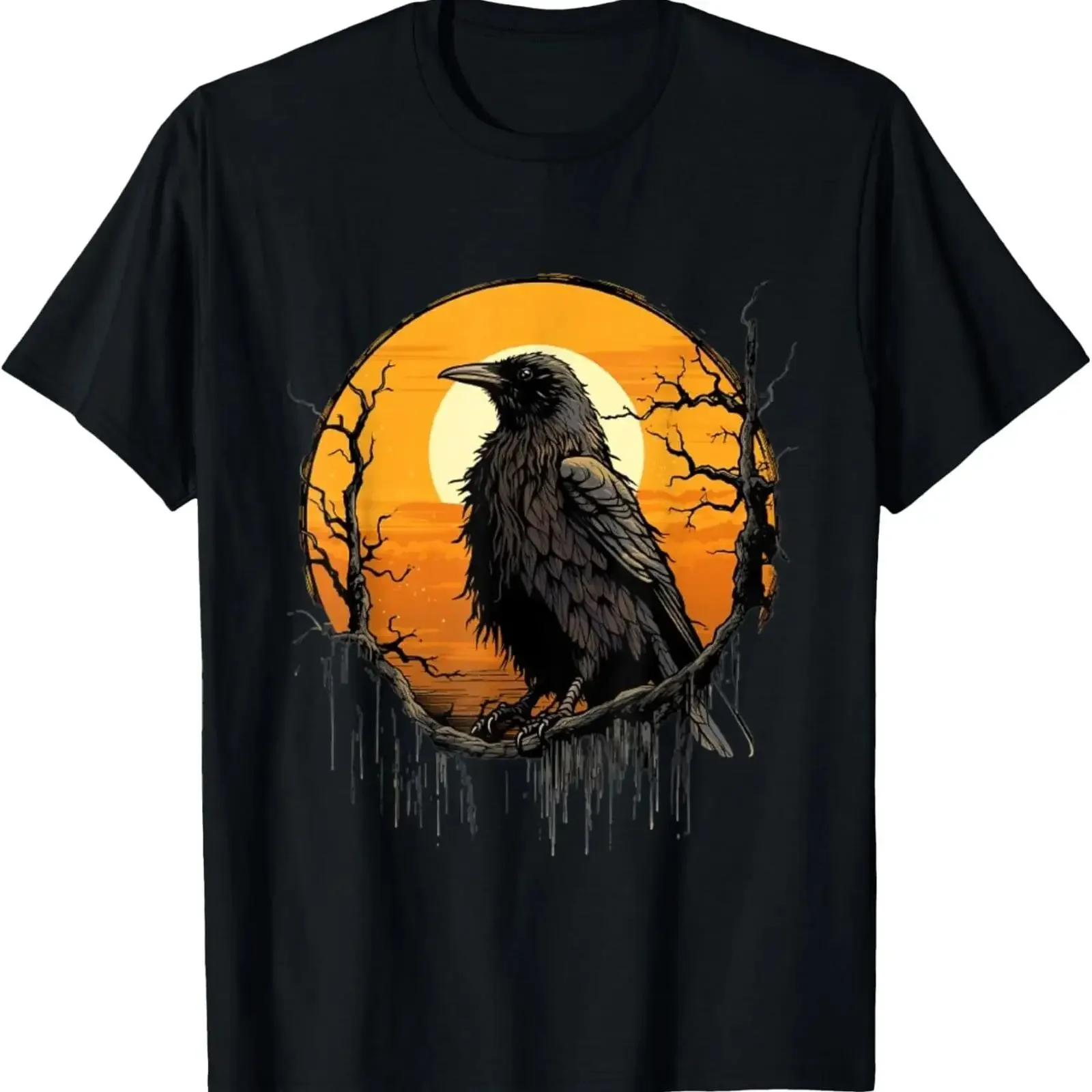 NEW LIMITED Mystic Black Crow Artwork Full Moon Raven T Shirt S 3XL vintage Washed Unisex Stretched Stylish Casual