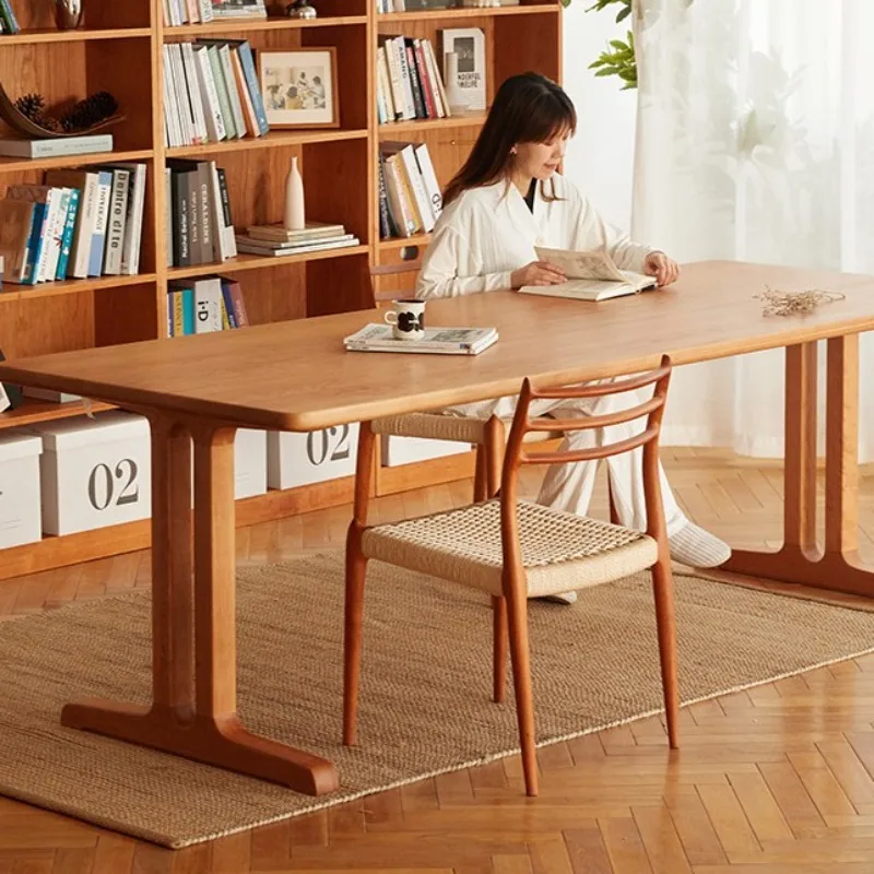 Work table Living room Simple long desk Office solid wood large board table Cherry wood dining table Study room Double desk