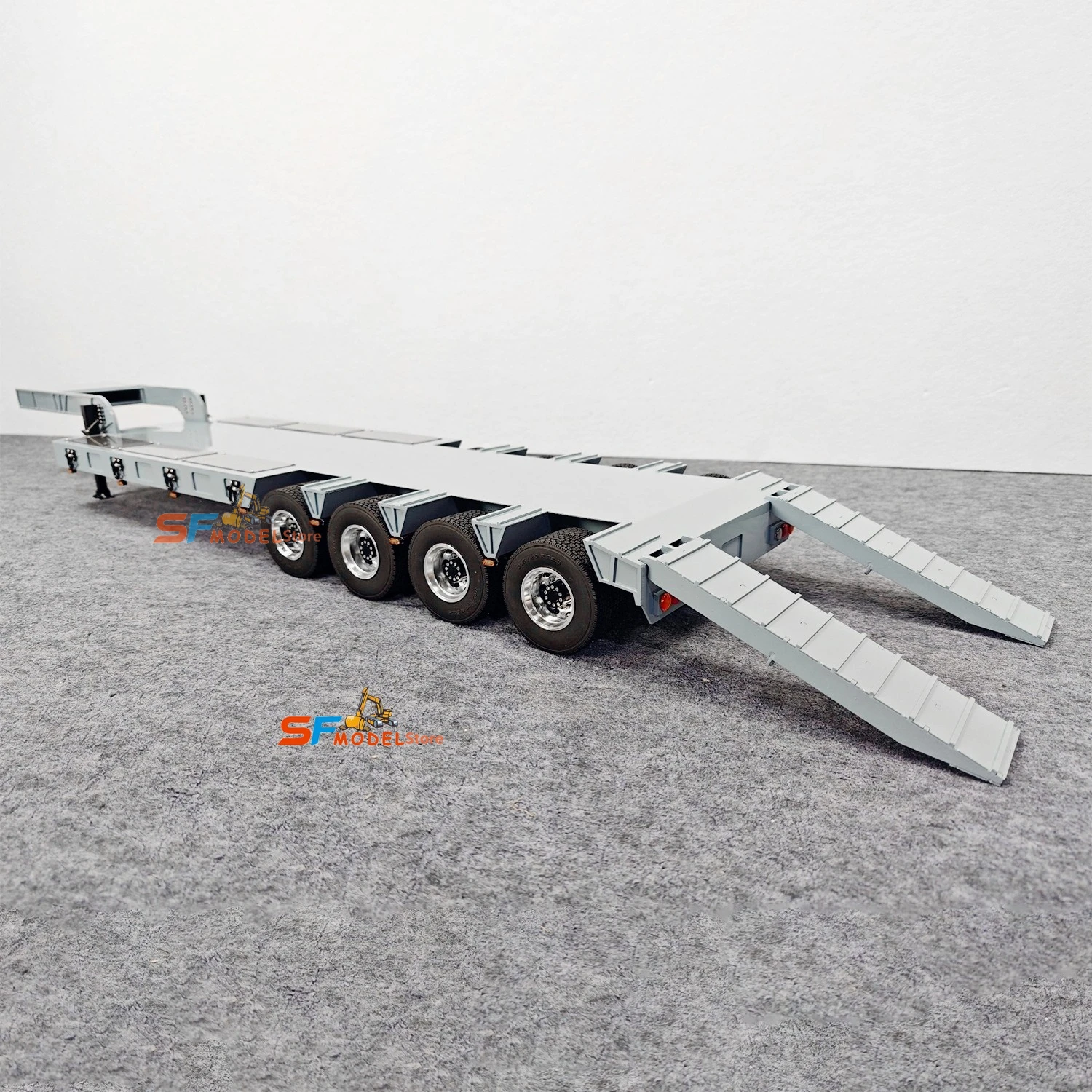 Metal 4-axle Trailer 1/14 Scale RC Semi-trailer Flatbed Trailer Model with Simulated Side Lights Remote Control Truck Model Toy
