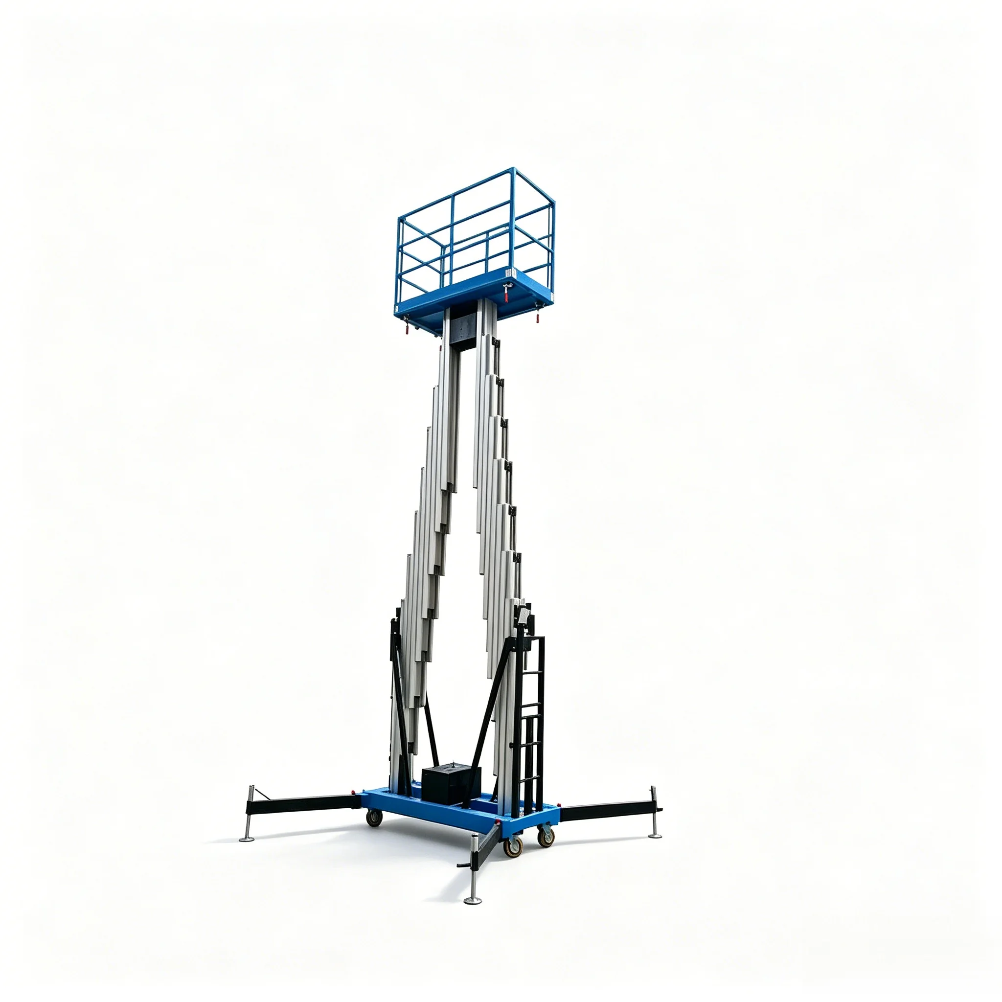 200kg Capacity 12m Max Platform Height Mobile Double Mast Aluminum Alloy Aerial Work Platform with 220V Built-in Hydraulic Power