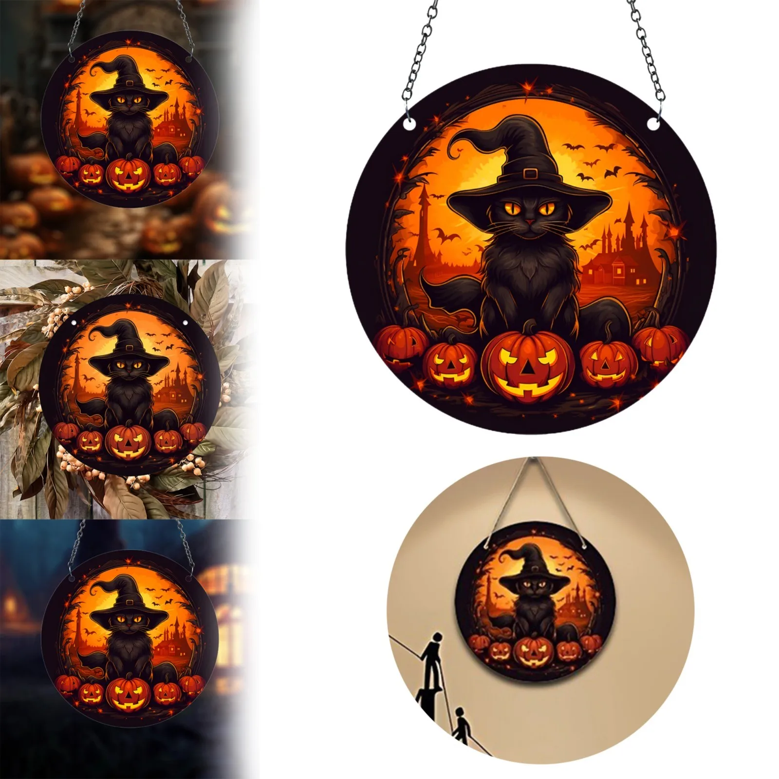 Home Decoration Halloween Pumpkin Wooden Circular Logo Creative Fir Garland for Mantle Doorway Garland Crystal Garland Beads