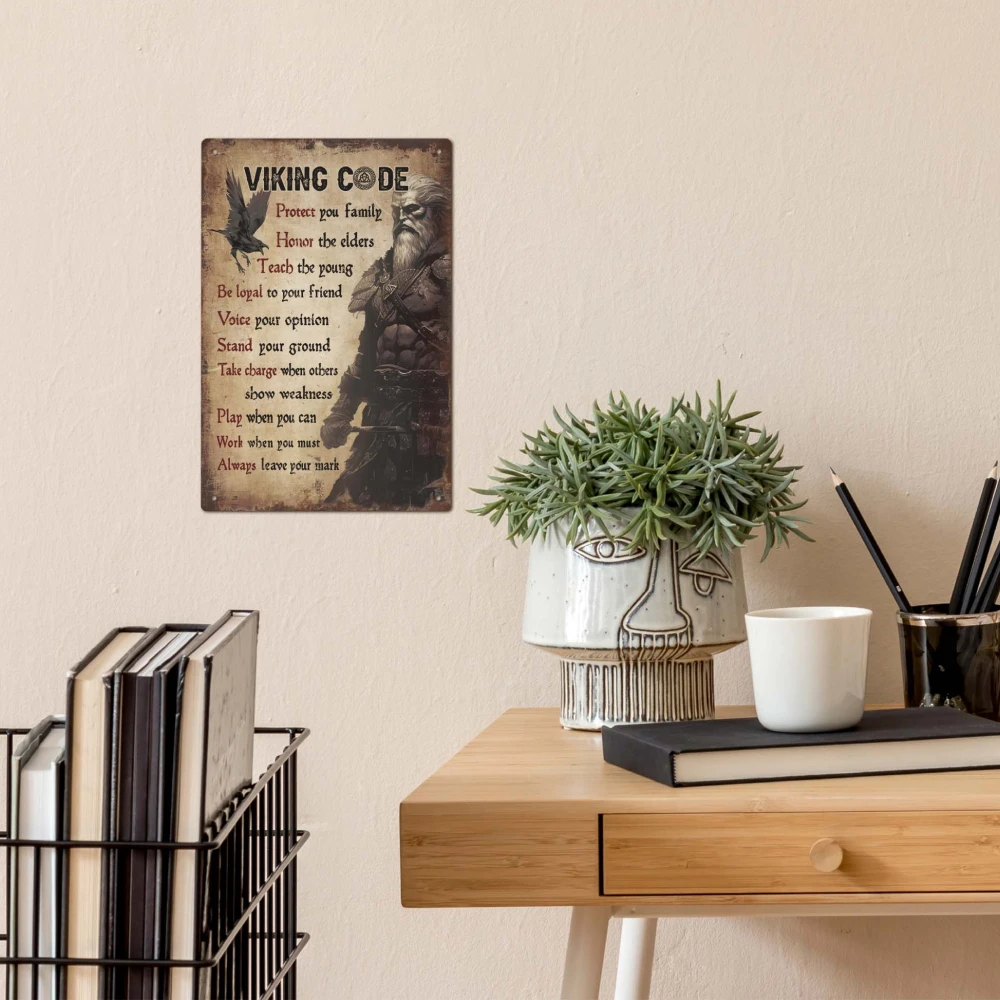 Putuo Decor 1pc Inspirational Quotes Vintage Tin Sign, Viking Code, Wall Decor for Home Bar Pub Club Man Cave, 7.8 X 11.8 Inches