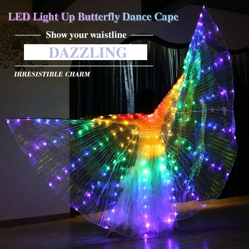 LED Butterfly Glowing Wing Dance Colorful Lighting Cloak Performance Costumes with Telescopic Festival Party Carnival Decor Prop