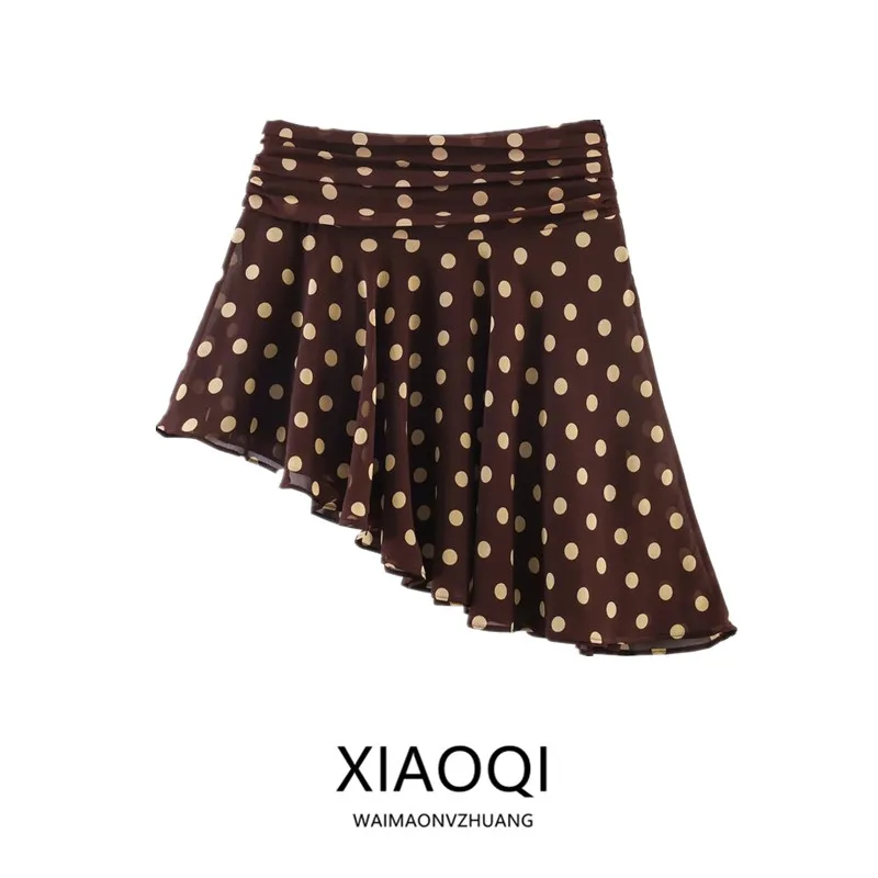 Spring 2026 Asymmetrical Pleated Polka Dot Half-length Skirt Women's Mid-waist New Arrival Skirts Fashion Ladies' Premium