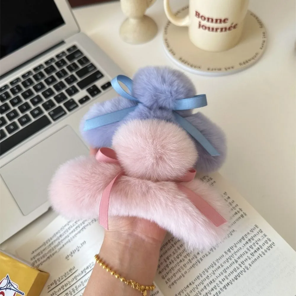Creative Grab Clip Plush Hair Claw Cute Girl Headwear Bow Hair Clip Rabbit Fur Headdress Bowknot Hairpin Daily image 3