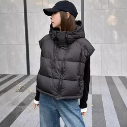 Sleeveless Down Vest for Women, Hooded Coat, Waistcoat, Fashionable Jacket, Outer Wear, Autumn and Winter