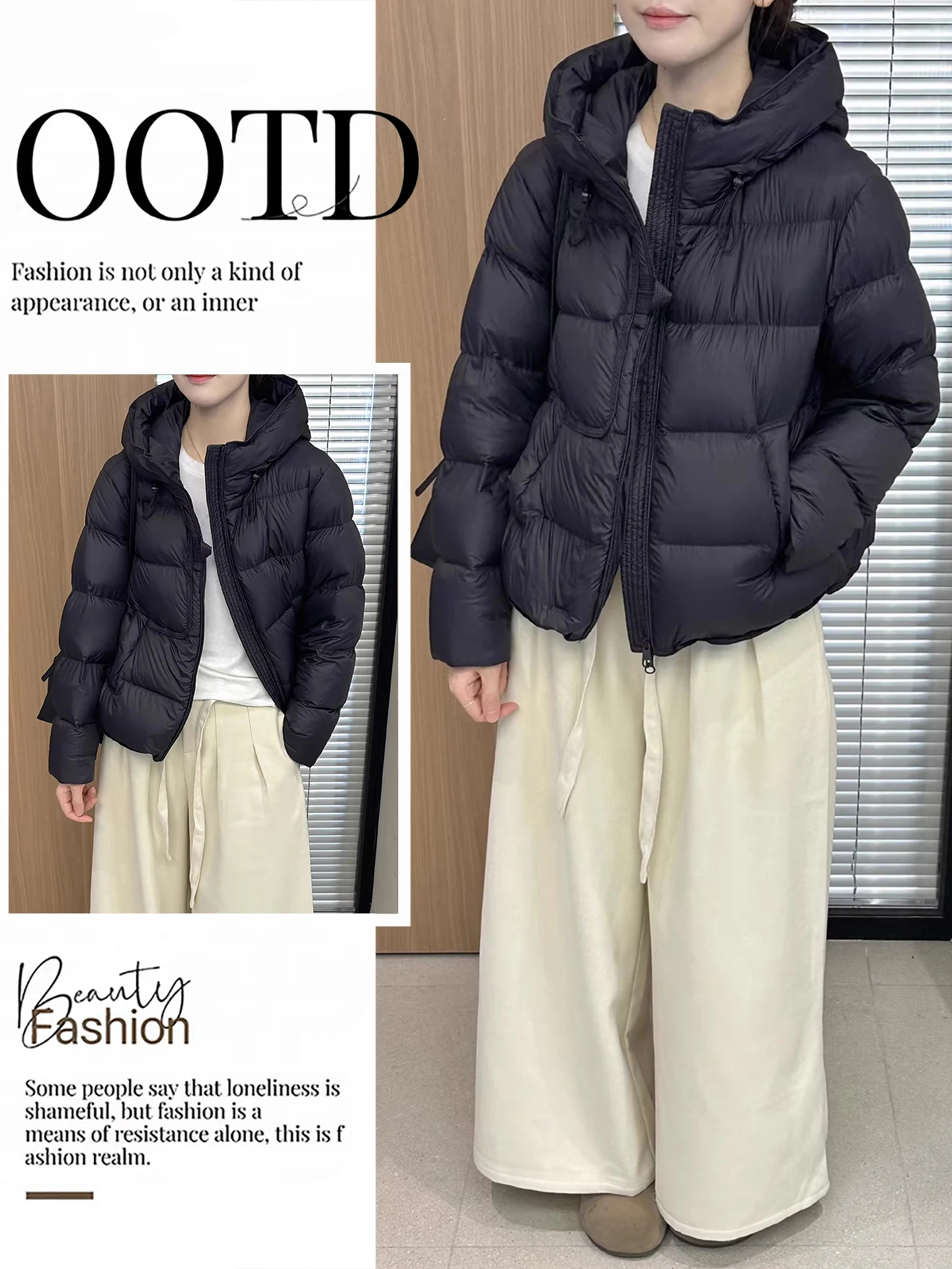 

Ретро-куртка с капюшоном из пухового хлопка для женщин, утепленная, свободного кроя, для повседневной носки, зимняя верхняя одежда, визуально стройнящая фигуру