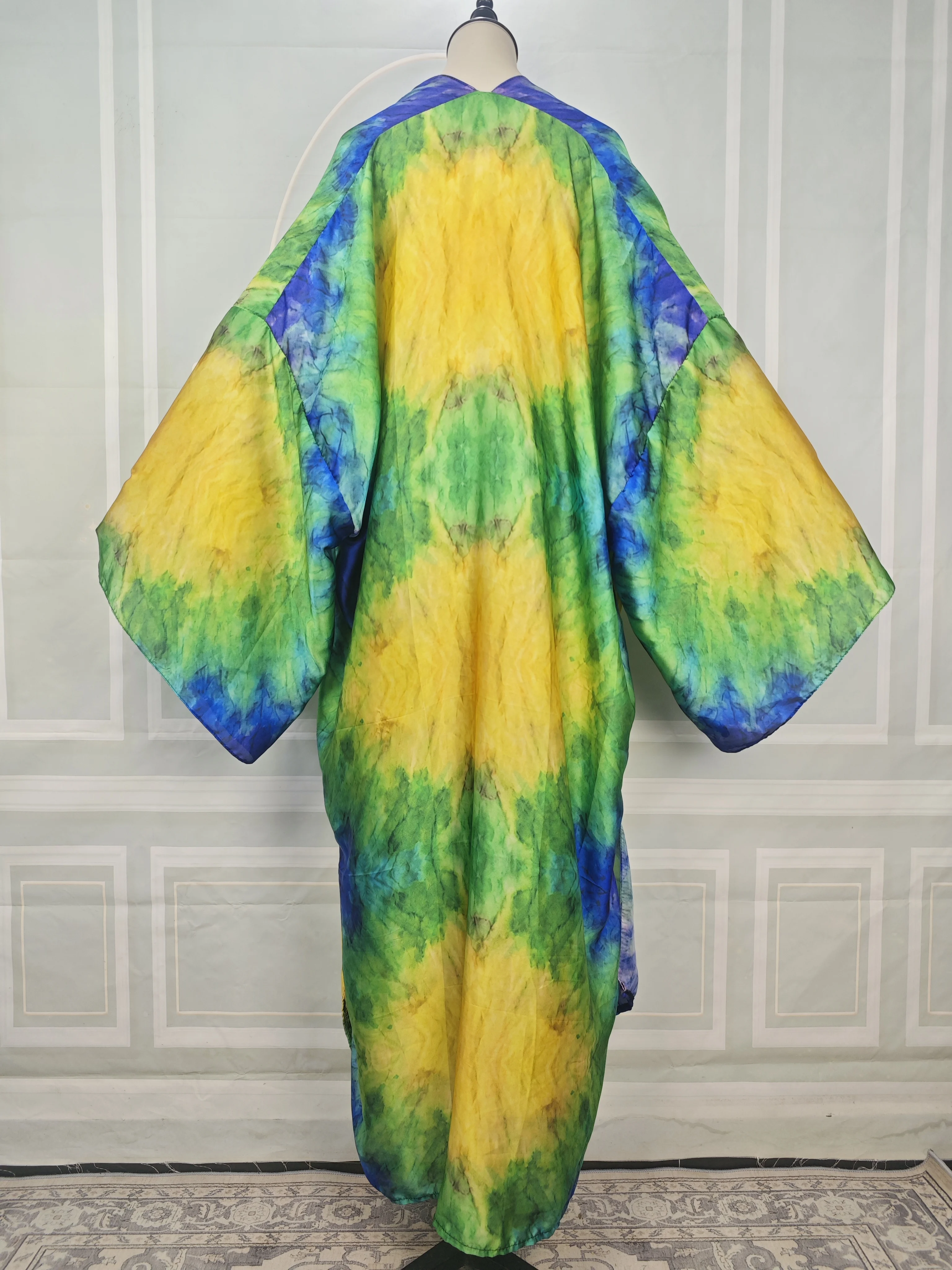 Summer Oil Painting Pattern Beach Bikini Cover Up For Women Plus Size New Fashion Muslim Long Sleeve Duster Cardigans African