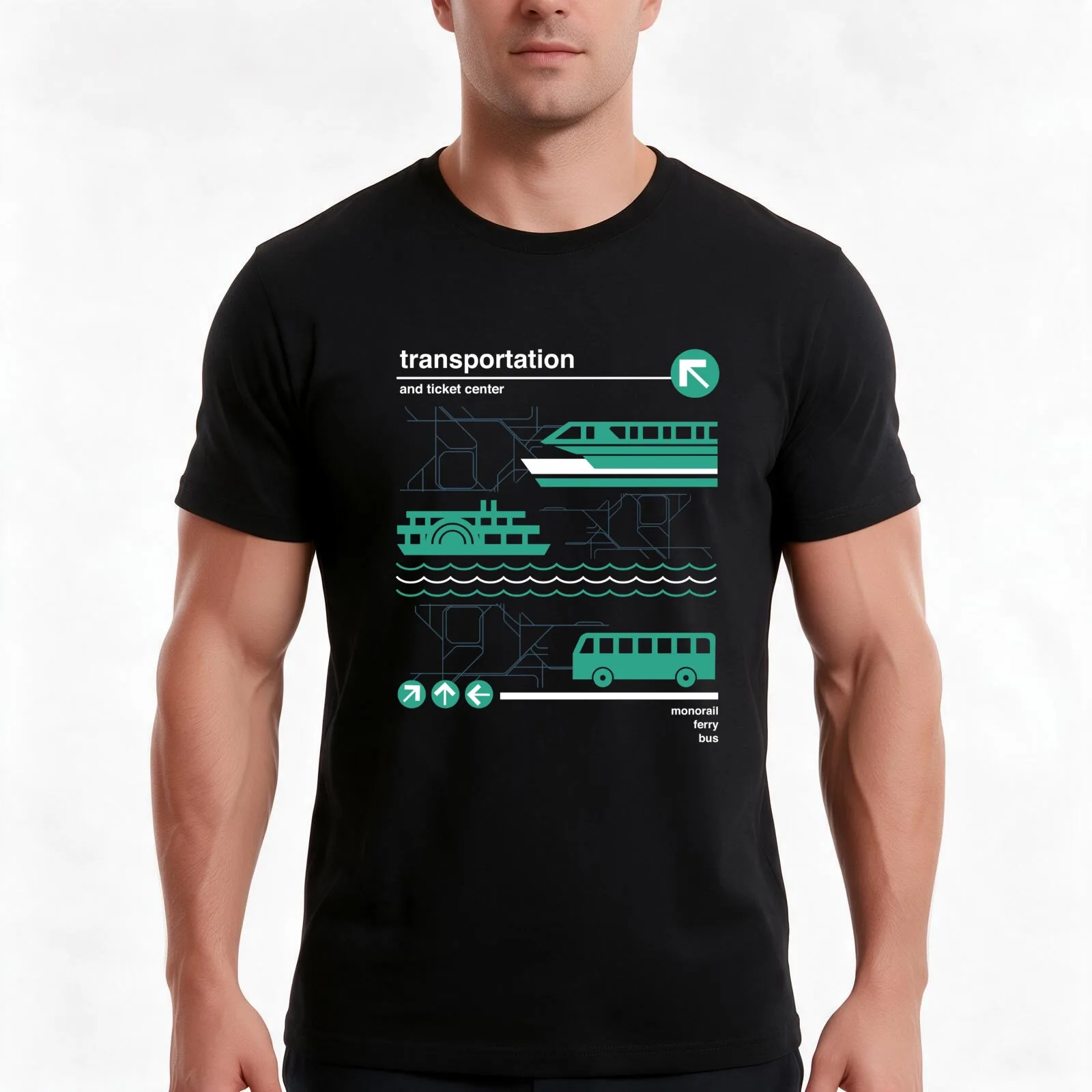 Monorail, Bus and Ferry T-Shirt, Summer Casual Cotton Tee, Oversized Streetwear Tops, Vintage Graphic Print, Unisex Men Women