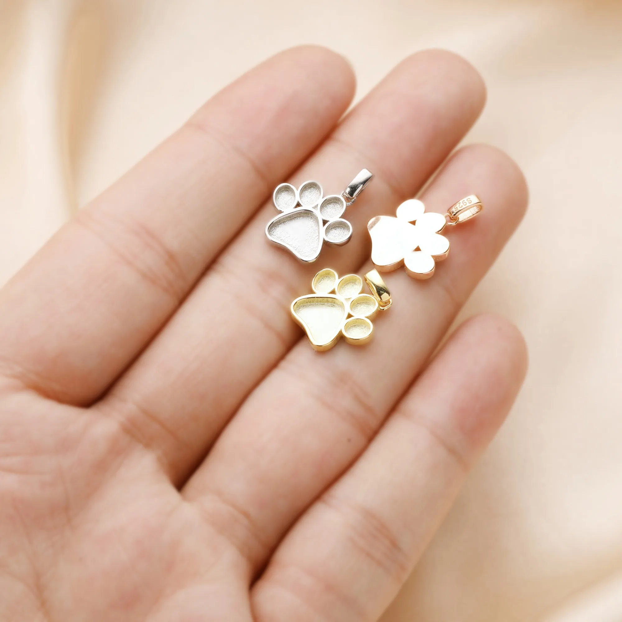 13MM Keepsake Breast Milk Resin Dog Paw Pendant Bezel Settings,Solid 925 Sterling Silver Rose Gold Plated Charm 1431165