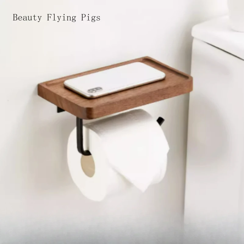 German light luxury solid wood tissue holder, toilet tissue holder, wall hanging walnut storage rack toilet accessories