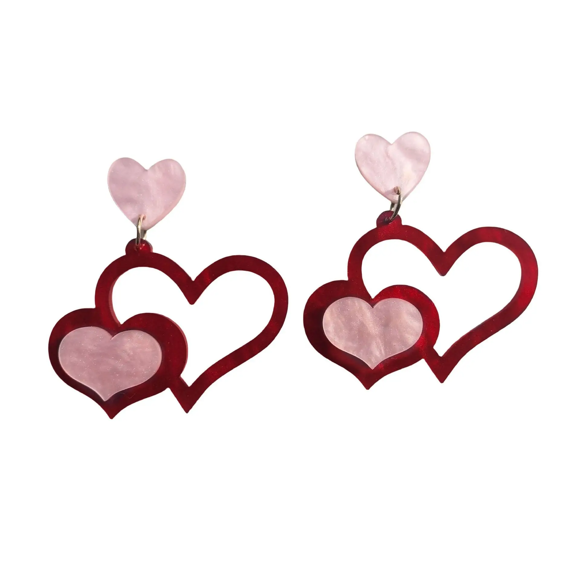 New acrylic Valentine's Day water pattern red pink love envelope hollow peach heart earrings