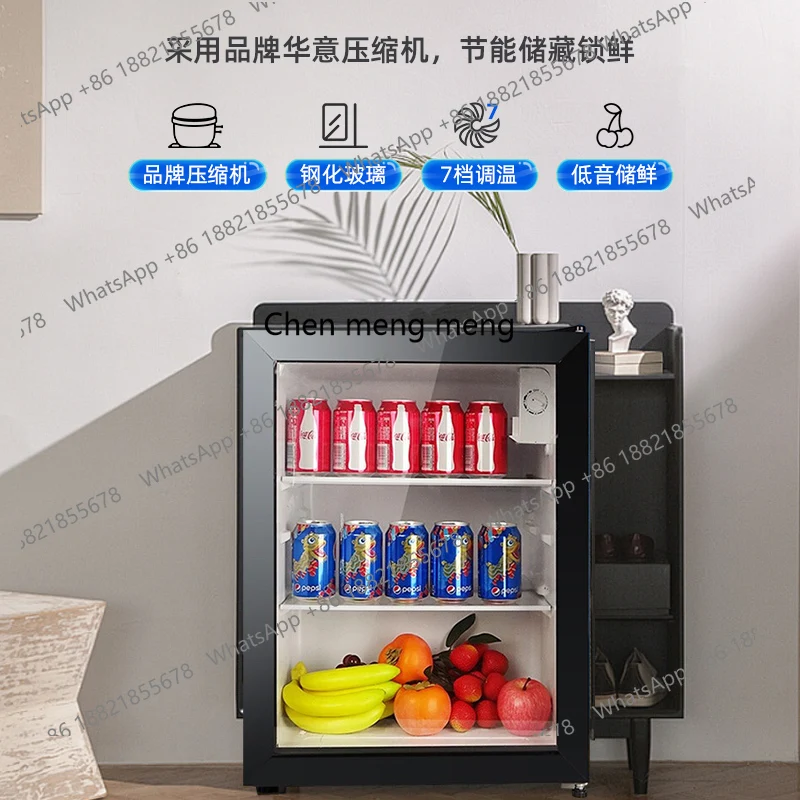 Geladeira pequena doméstica comercial escritório bebidas chá vinho tinto geladeira pequena transparente