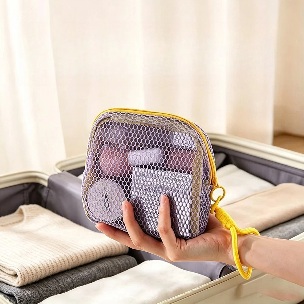 B 2 Pcs Mini Coin Purse Portable Mesh Makeup Bag Dopamine Mesh Cloth Money Lipstick Eyeshadow Storage Bag for Travelling Shoping