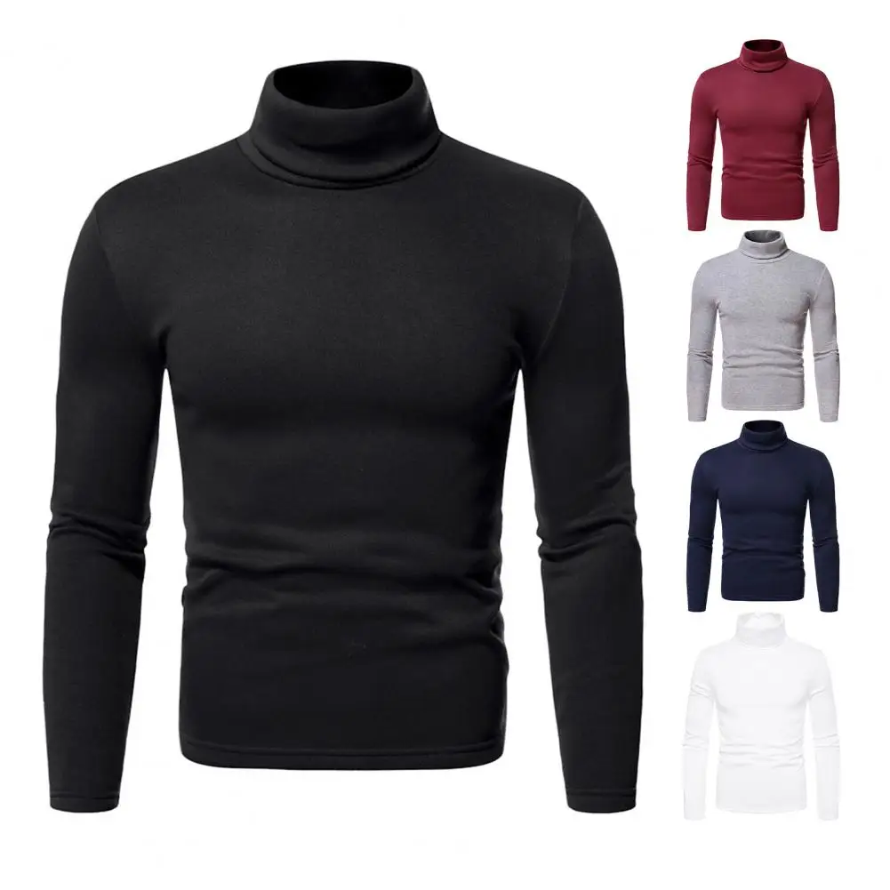 T-shirt a collo alto da uomo autunno inverno Slim Fit Fashion High Elastic manica lunga in cotone Casual traspirante abbigliamento Pullover Bottom