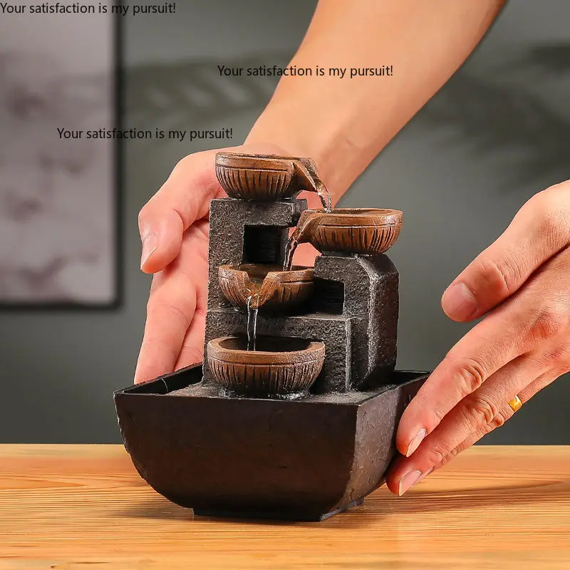 for Living Room Tea Table Office Chinese Style Recirculating Water Wealth Ornament, Auto Circulation Desktop Decor