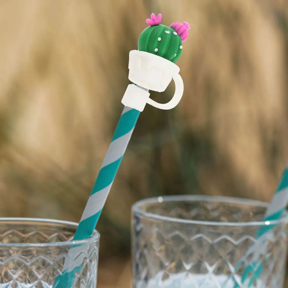 

2 Pcs Straw Dust Plugs Cute Cactus Covers Reusable Drinking Straw Caps Green Pink Non Slip Easy Fix Safe Washable Decorative