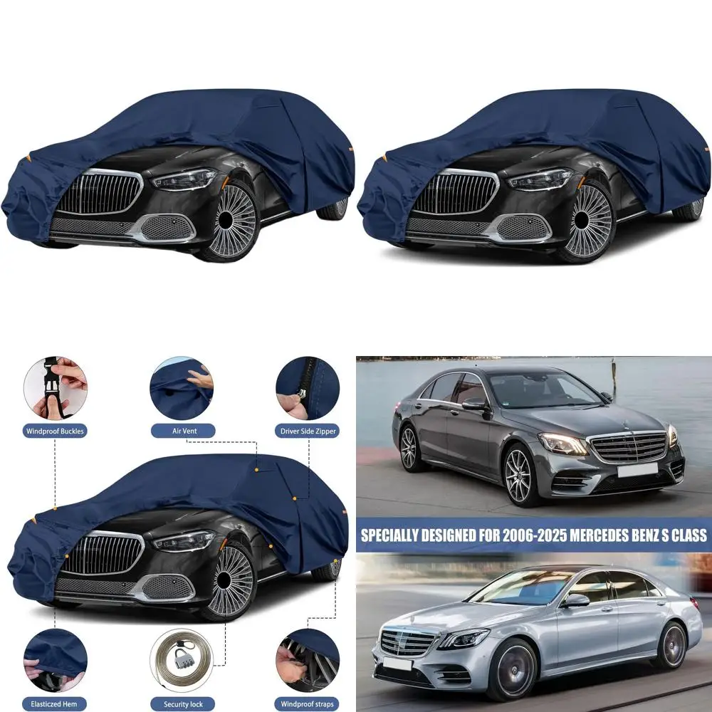 

Универсальный сверхпрочный 10-слойный чехол для автомобиля для моделей S-класса 2006-2026 годов, всепогодная защита с дверцей на молнии и ветрозащитной подкладкой