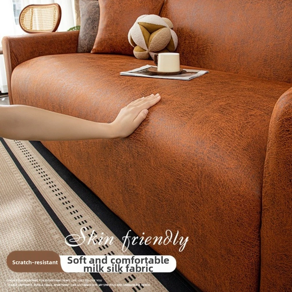 Non-Slip All-inclusive Sofa Cover Leather-Look Waterproof Elastic Sofa Cover Washable Thick Furniture Protector Home Use