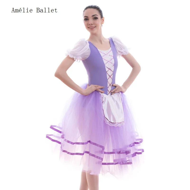 

18420 Top Quality Adult Girls Puff Sleeve Purple Ballet Dance Tutu Romantic Style Ballet Dance Tutu Dress Stage Show Costume