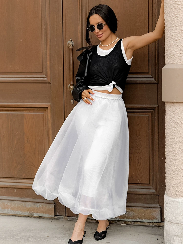 Trendix Women Mesh See Through Skirt Summer Fashion High Waist Solid Loose Skirts 2025 Street Casual Party Elegant Skirts Female