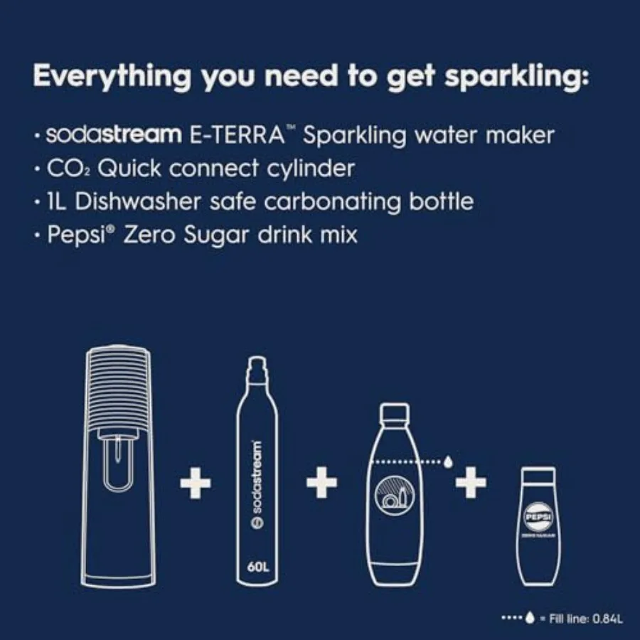 SodaStream - مجموعة أدوات صانع الصودا E-TERRA المكونة من 3 مستويات كربونات أوتوماتيكية تتضمن 1x أسطوانة ثاني أكسيد الكربون 1 × 32 أونصة سائلة آمنة للاستخدام في غسالة الأطباق #3